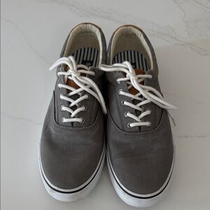 Sperry Gray Canvas Sneakers with White Laces